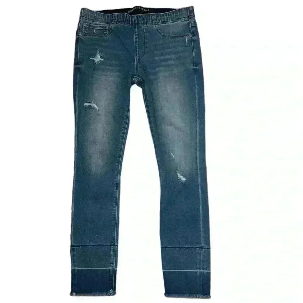 Express Jeans Exp Supersoft Ankle Leggings Mid Rise Womens Size 4R Distressed